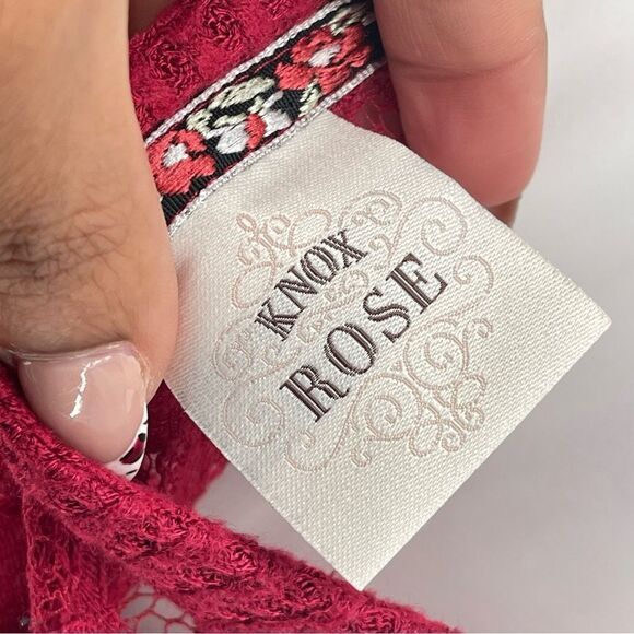 Knox Rose Red Long Sleeve Waffle Knit Tie Hem Button Front Lace Panel Top 2X - Picture 13 of 14